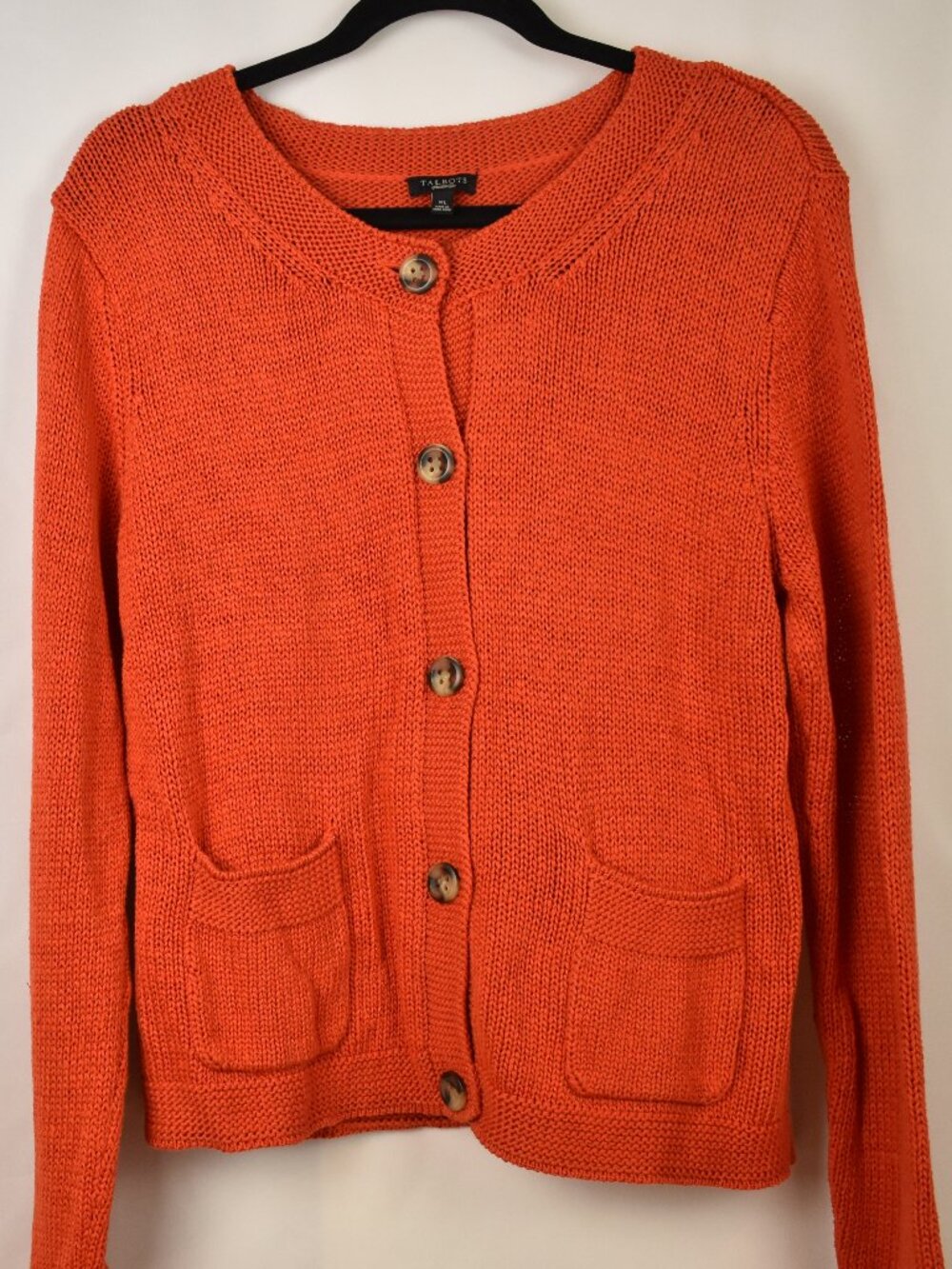 Talbots Women's Cotton Fall Pumpkin Orange Long Sleeve Knit Cardigan Size XL